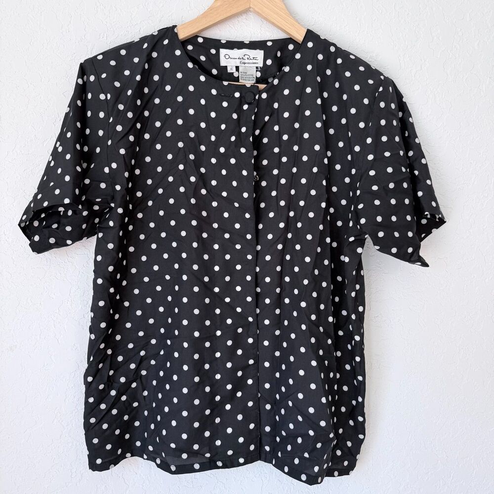 VTG Oscar de la Renta Expressions Polka Dot Blouse